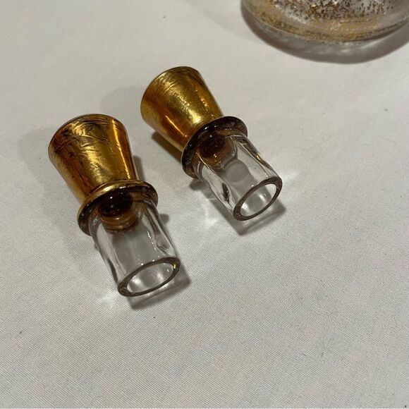 Hazel Atlas MCM vintage gold speckled glass set of 2 oil and vinegar cruets - Picture 10 of 10